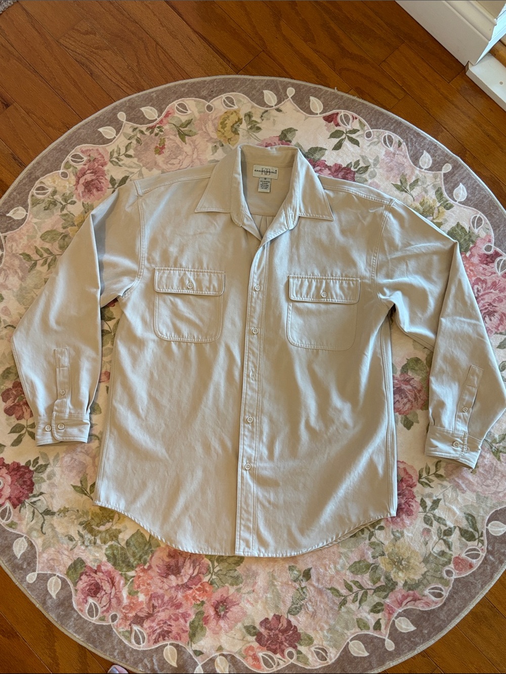 Light Beige Button-Up Shirt Jacket with Chest Pockets